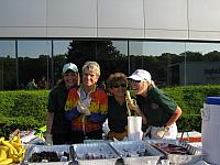 Volunteers serve breakfast